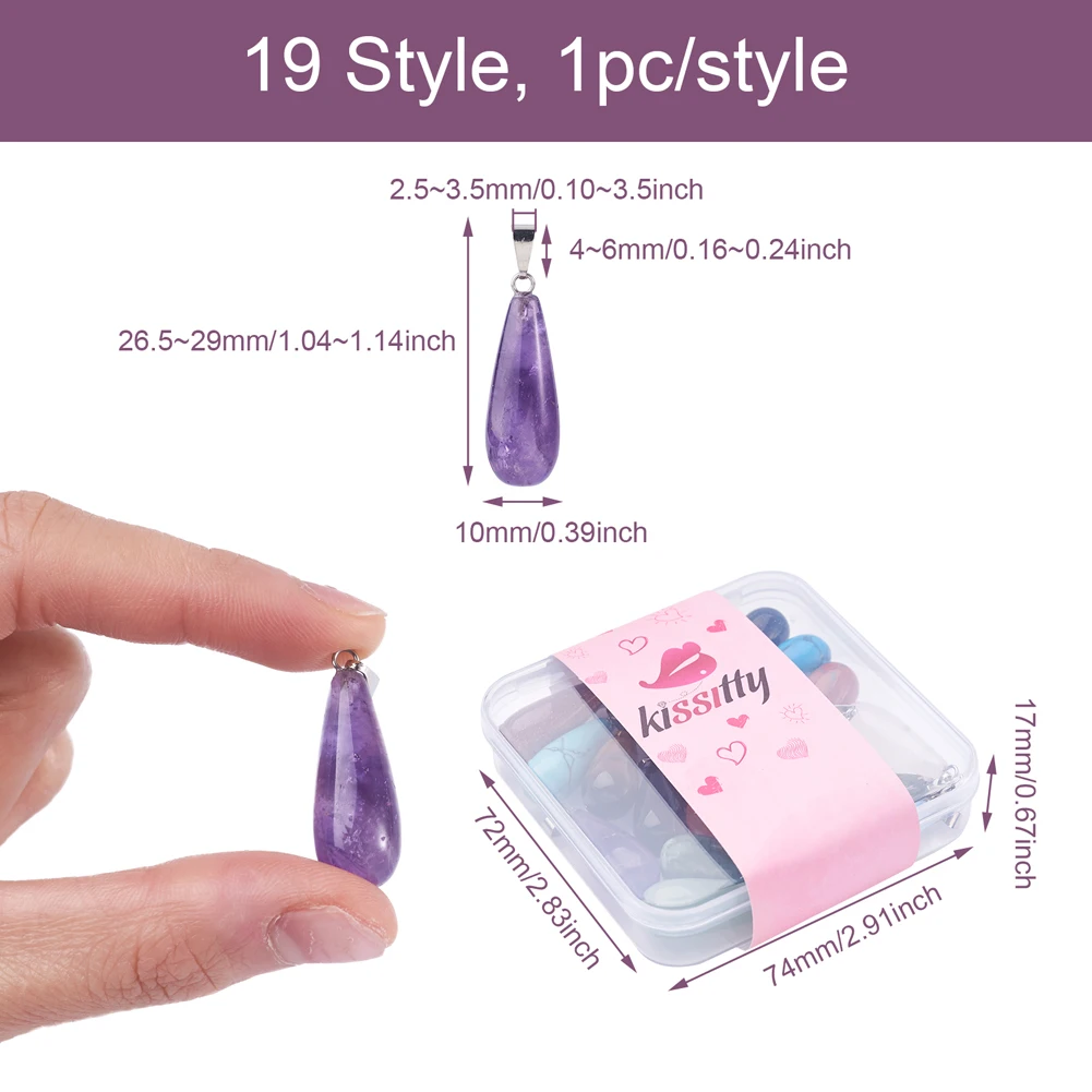 Wholesale 19Pcs Natural Opalites Tiger Eye Howlites Amethysts Stone Charms Water Drops Pendants For Necklace Jewelry Making