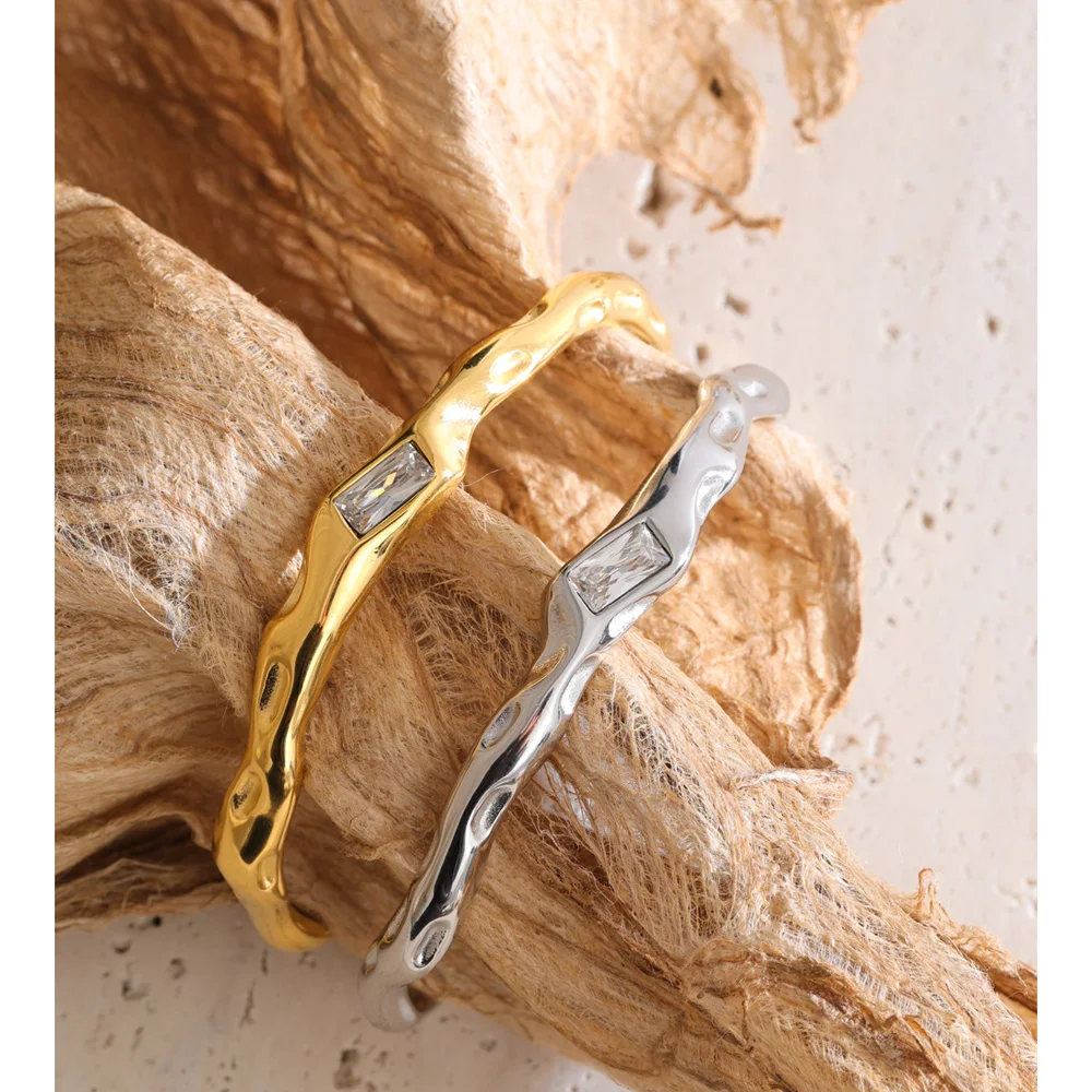 Yhpup 60mm Stainless Steel Zirconia Cuff Bracelet