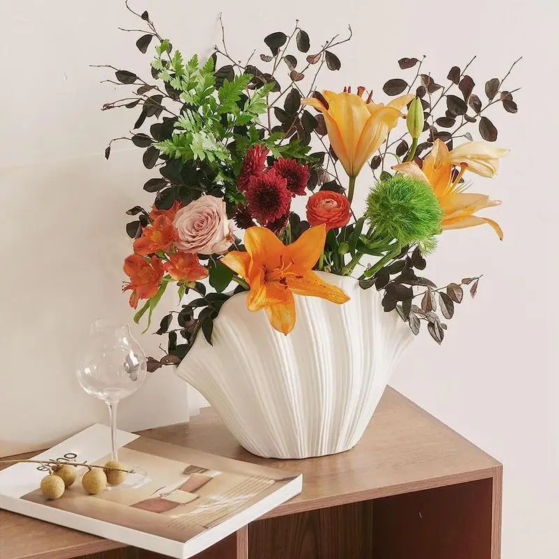 Ceramic Vase Sea Shell Shape Floral Arrangement Accessories Shell Flower Vase Room Terrarium Decoration Home Tabletop Ornaments 4