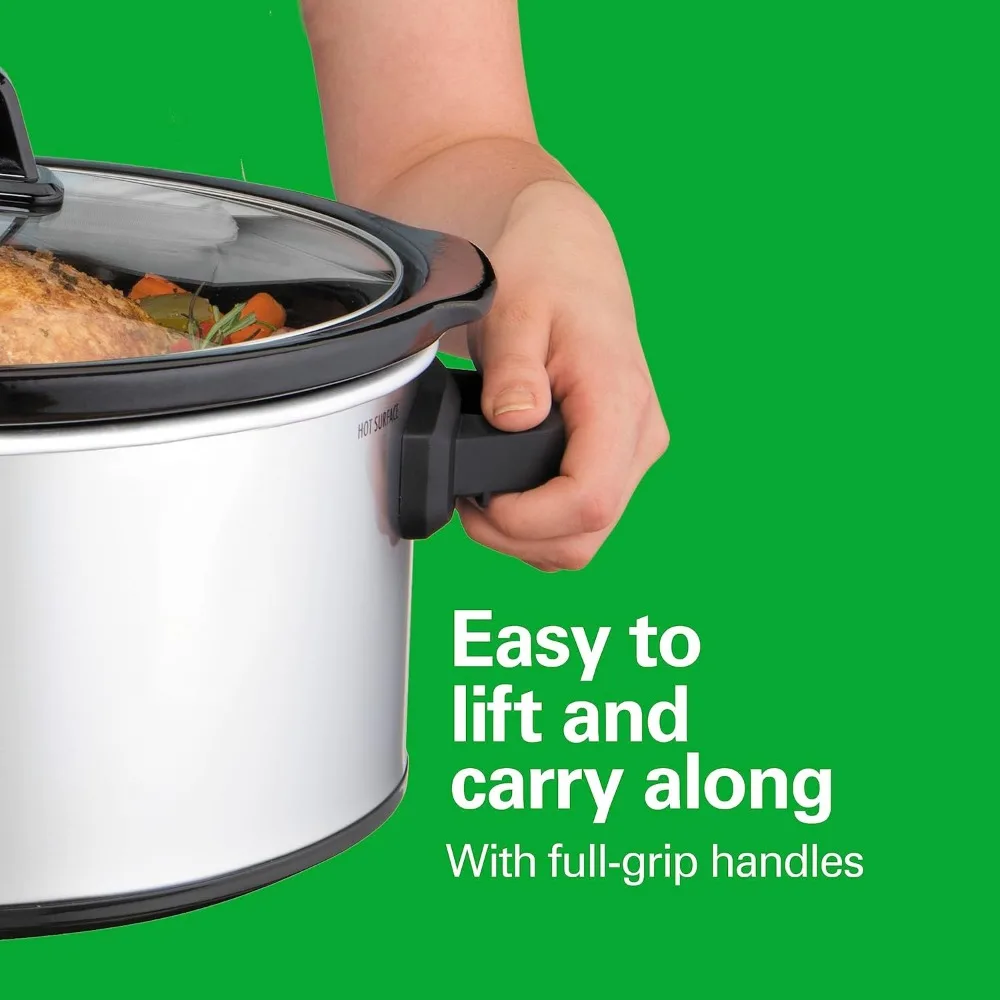6-Quart Slow Cooker with 3 Cooking Settings, Dishwasher-Safe Stoneware Crock & Glass Lid, Silver, Multi-functional Pot 3