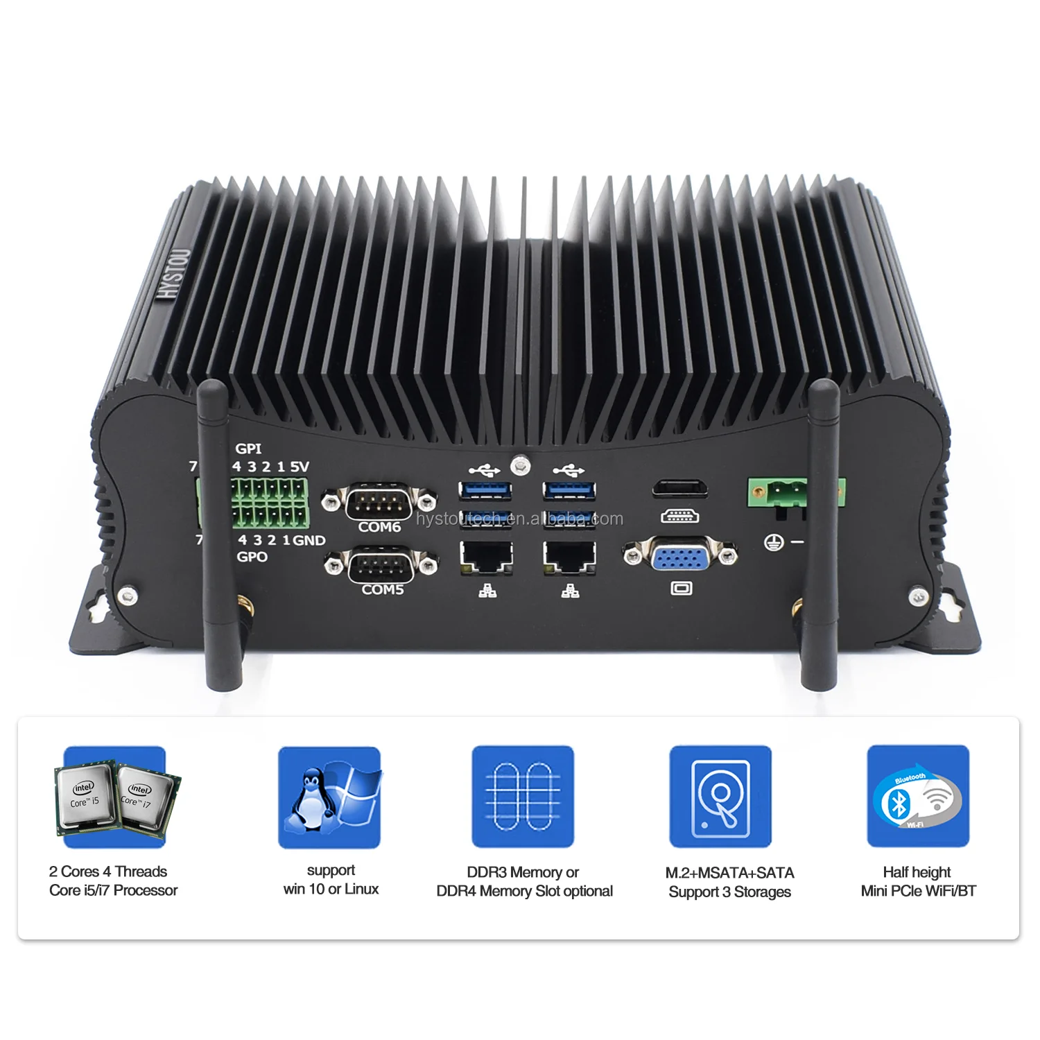 Mini PC industriel Intel Core i7 10510U 1,80 GHz avec 2x RS-232