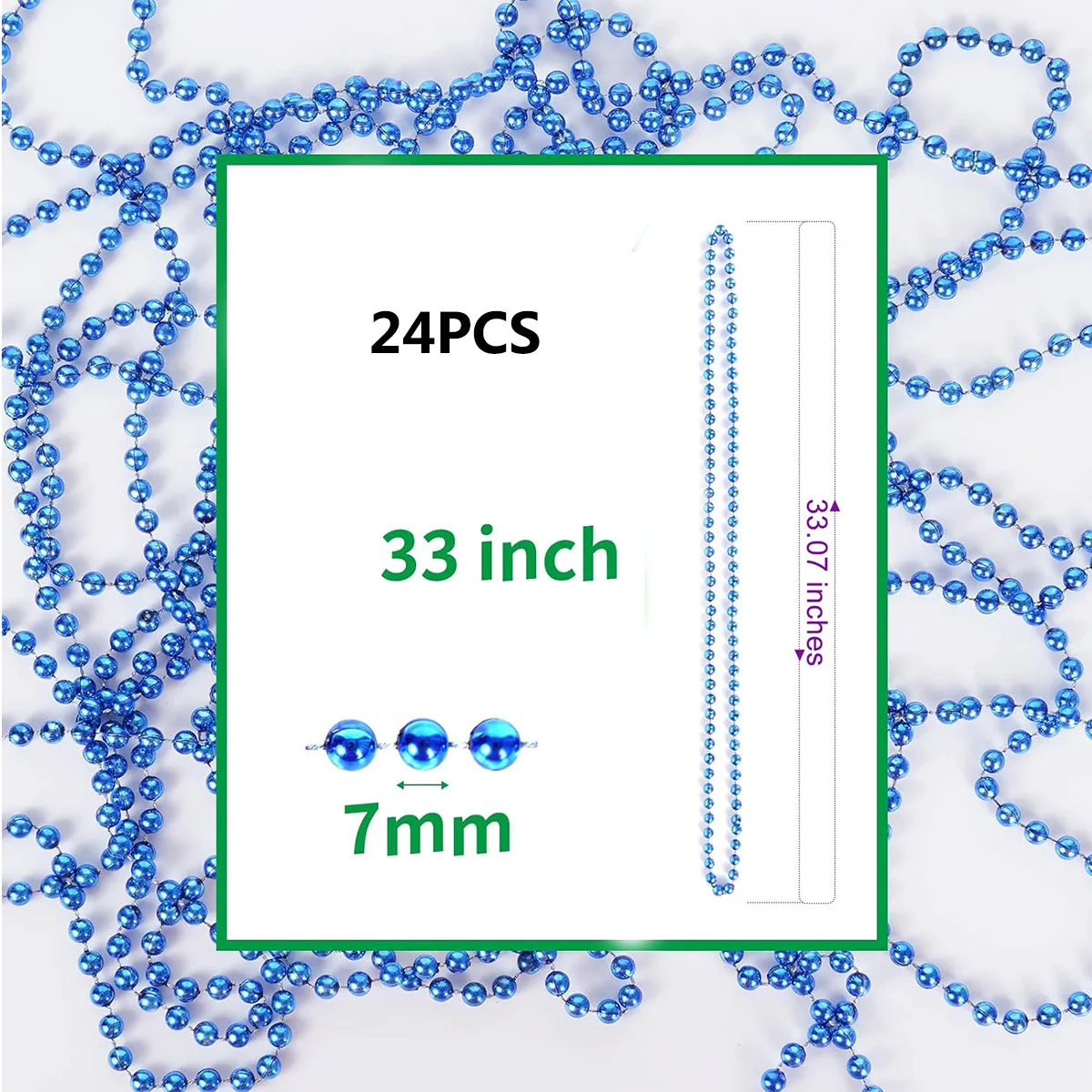 24 Stück Karneval 7 mm Perlen Halsketten Bulk Kostüm Halskette für Veranstaltungen und Partys Neuheit Metallic Farben Party Perlen Halsketten – Detail 16