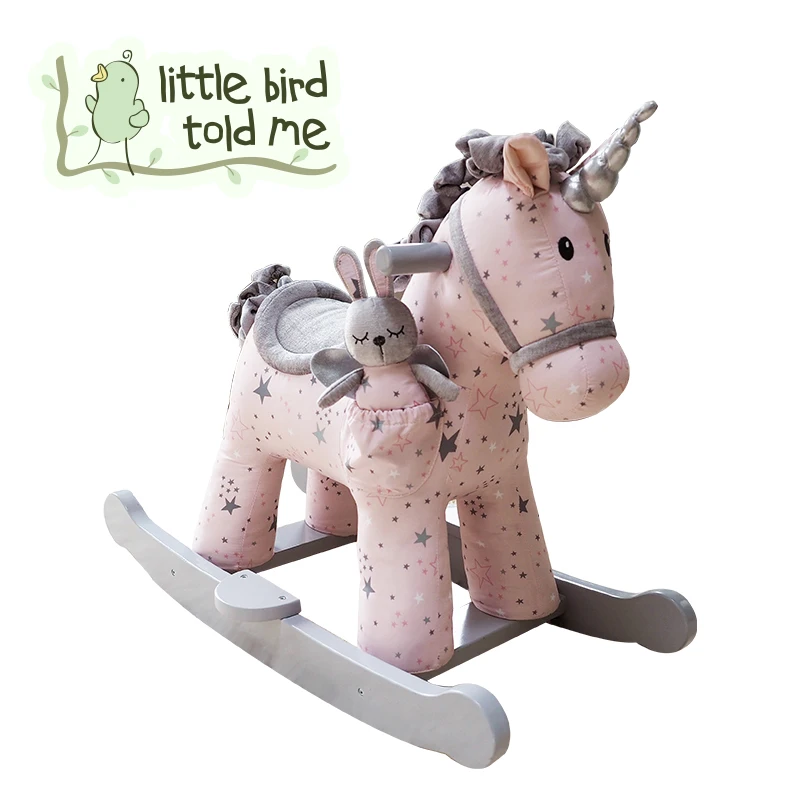 Baby Trojan Solid Wood Rocking chair Horse First Birthday Children's Day Gift Soft Plush Fabric Bunny Rocker