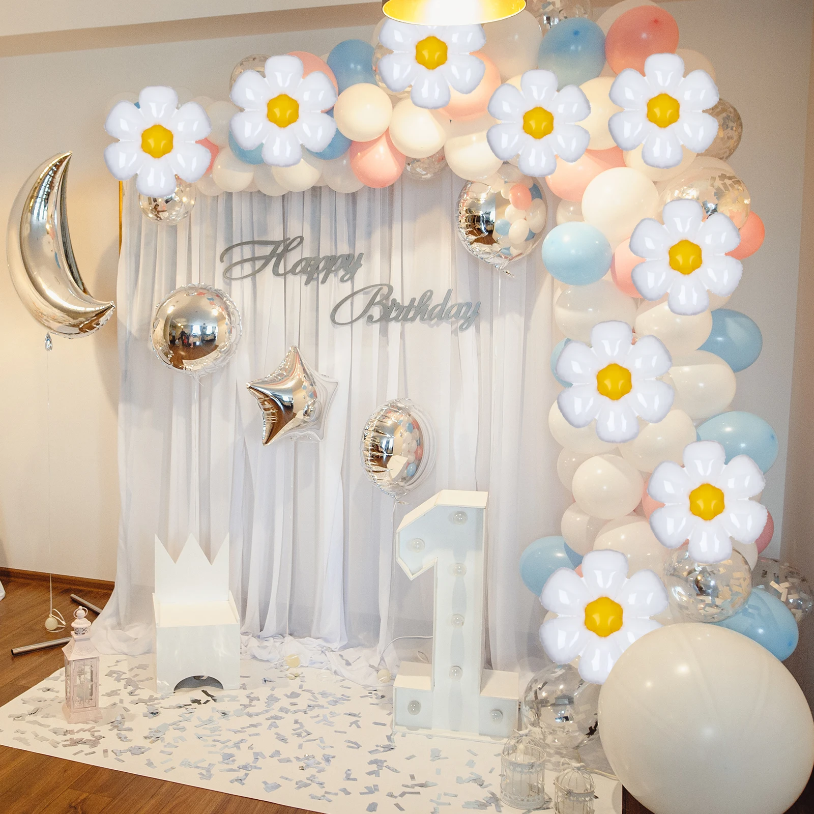 20pc Small Daisy Balloon Chrysanthemum White Flower Ballons Wedding Globos Happy Birthday Party