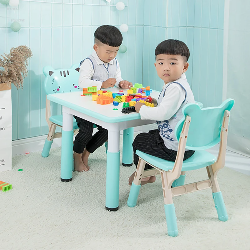 Children Tables Kindergarten Learning Table and Chair Can Lift Plastic Desks Home Can Write and Graffiti Table Painting Tables