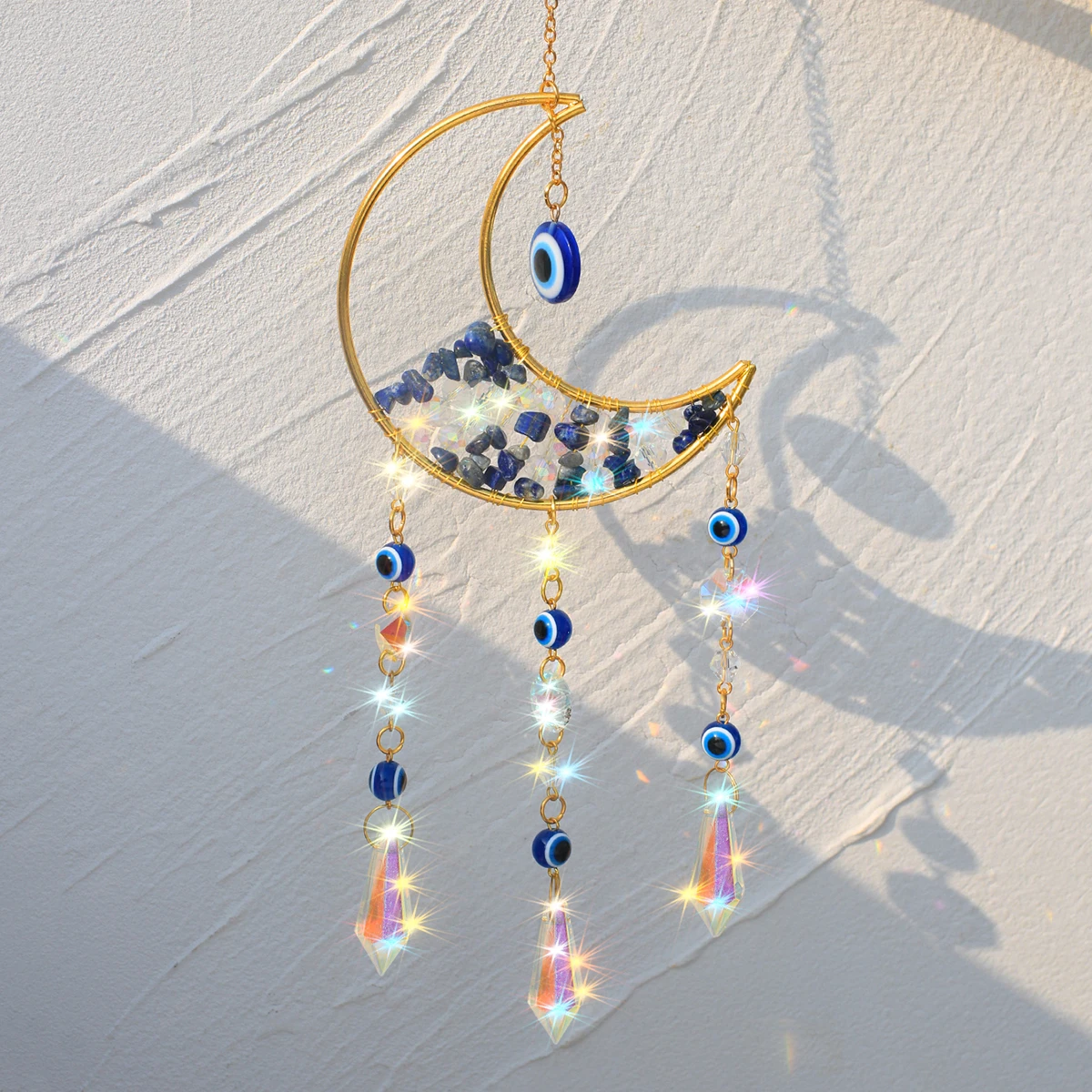 Suncatcher for Window Moon Crystal Wind Chime Prism Wall Hanging Rainbow Maker Light Catcher Garden Decoration Outdoor Art Gift