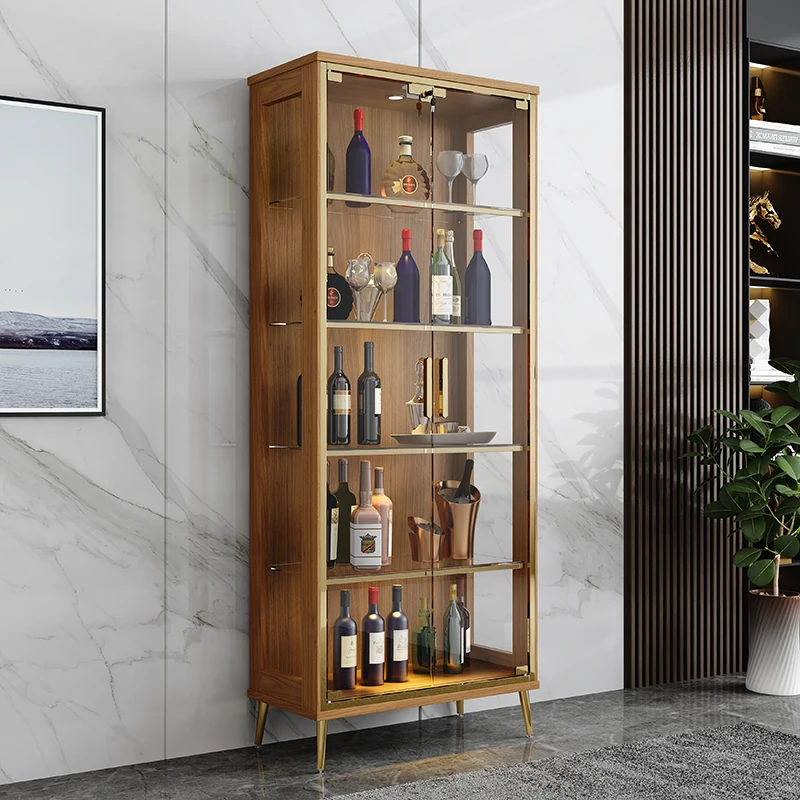 

Luxury solid wood wine cabinet New Chinese living room against the wall Modern simple high-end household storage glass display c