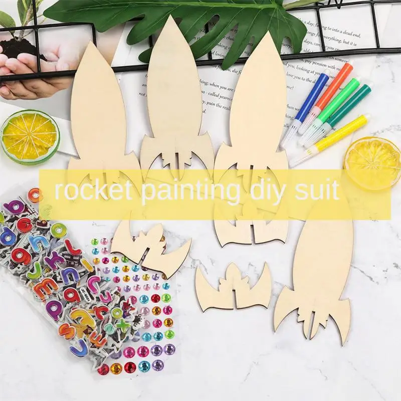 

Diy Toy Rocket Model Blank Wooden Insert Wooden Paper-cut Wooden Craft Rocket Wooden Crafts Graffiti Material Art Crafts Toy