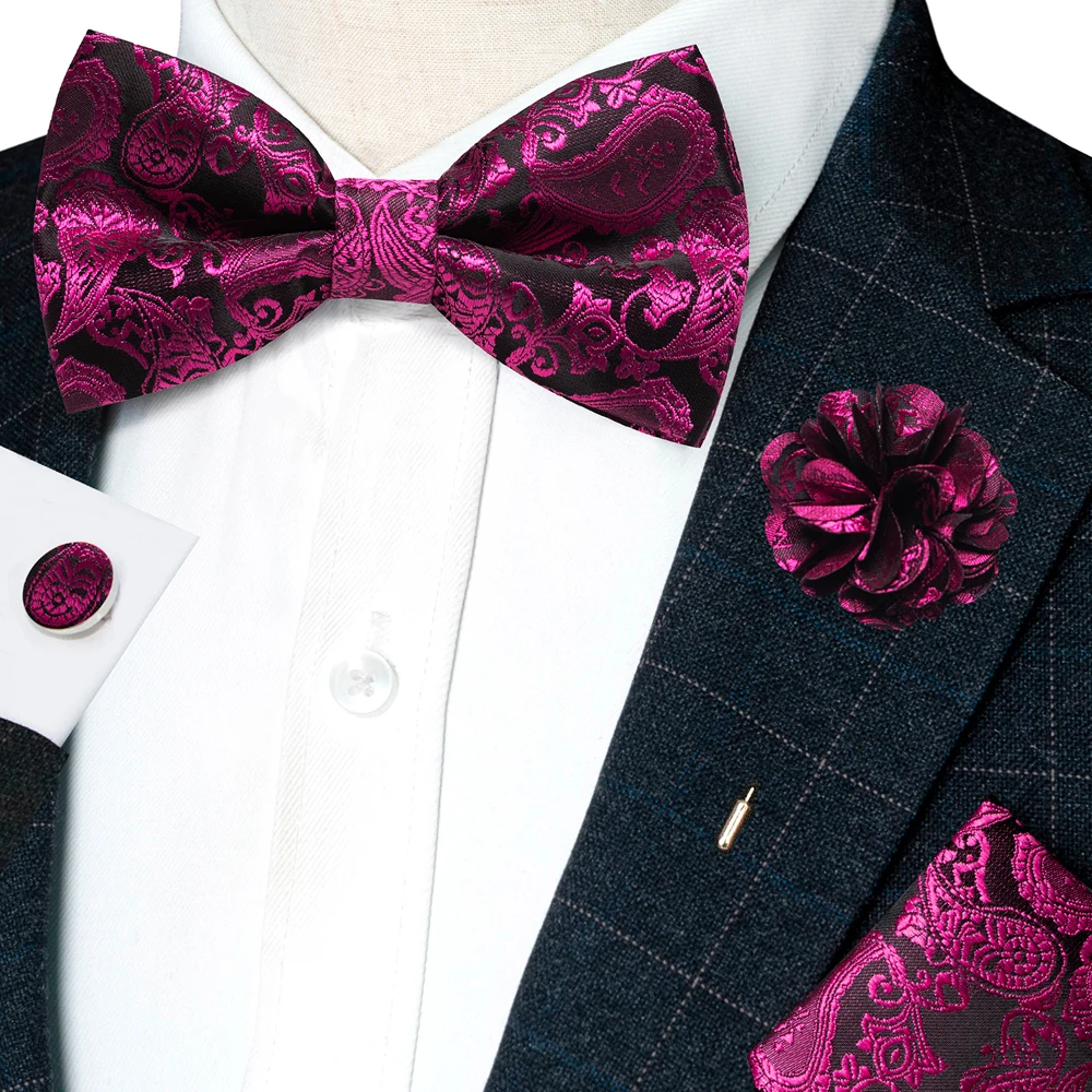 Champagne Silk Jacquard Paisley Bow Tie Set - Pre-tied Bowtie Brooch Hanky  Cufflinks for Weddings  Business