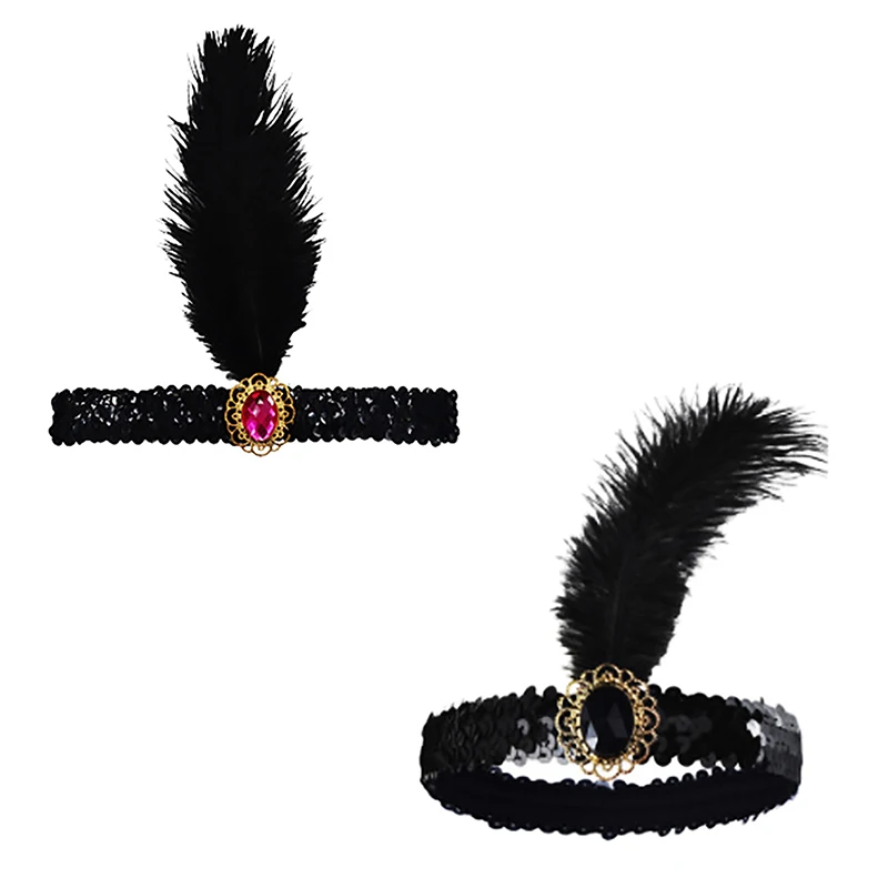 Halloween Feder Haarband brillante Pailletten Strauß Feder Haar Zubehör Haar Reifen Cosplay indische Feder Kopf bedeckung Stirnband – Detail 10