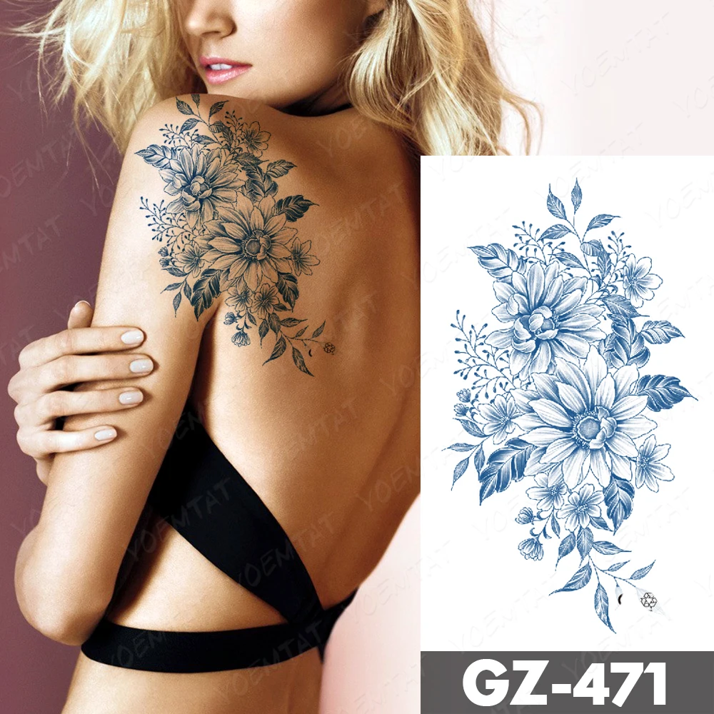 Sexy Flowers Ink Tattoos Peony Rose Line Semi-Permanent Herbal Waterproof Temporary Tattoo Sticker Women Men Body Art Fake Tatto