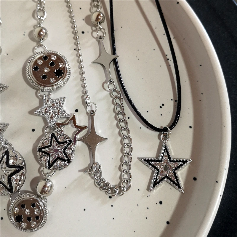 Y2K Stella Collana con ciondolo zircone per donna Gotico Vintage Cool Girl Punk Fascino Catena clavicola Moda alla moda Grunge Gioielli regalo