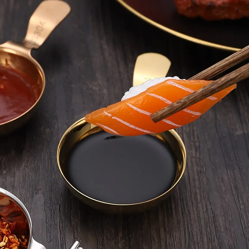 304 Stainless Steel Sauce Plate 2pcs Hangable Chopsticks Dipping Dish Seasoning Plate Barbecue Tableware