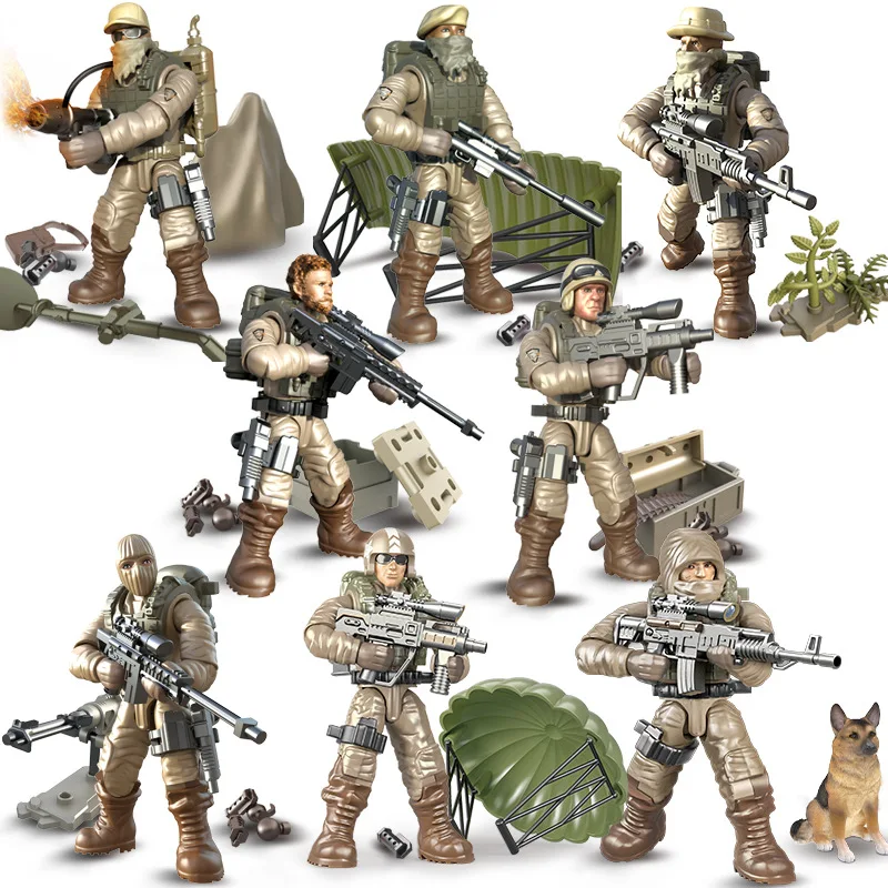 thumbnail image 1 of Soldados del ejército militar de la Segunda Guerra Mundial, soldados alemanes de la Segunda Guerra Mundial, figuras de las fuerzas especiales, MOC, bloques de construcción DIY, juguetes para niños, 1 of 5