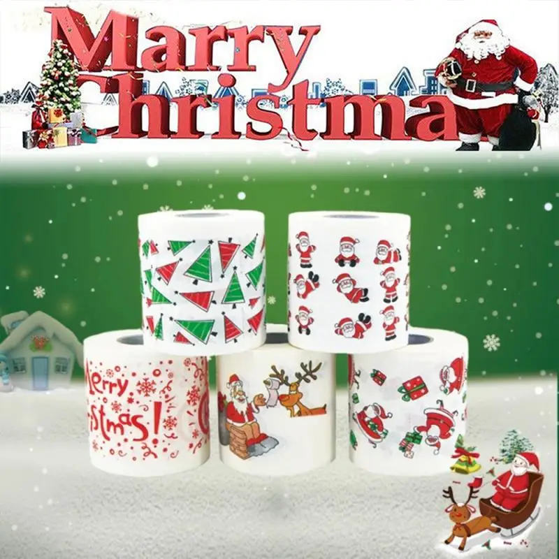 

1PC Christmas Print Napkins Home Tool Santa Claus Bath Toilet Roll Paper Christmas Supplies Xmas Decor Tissue Cute High Quality