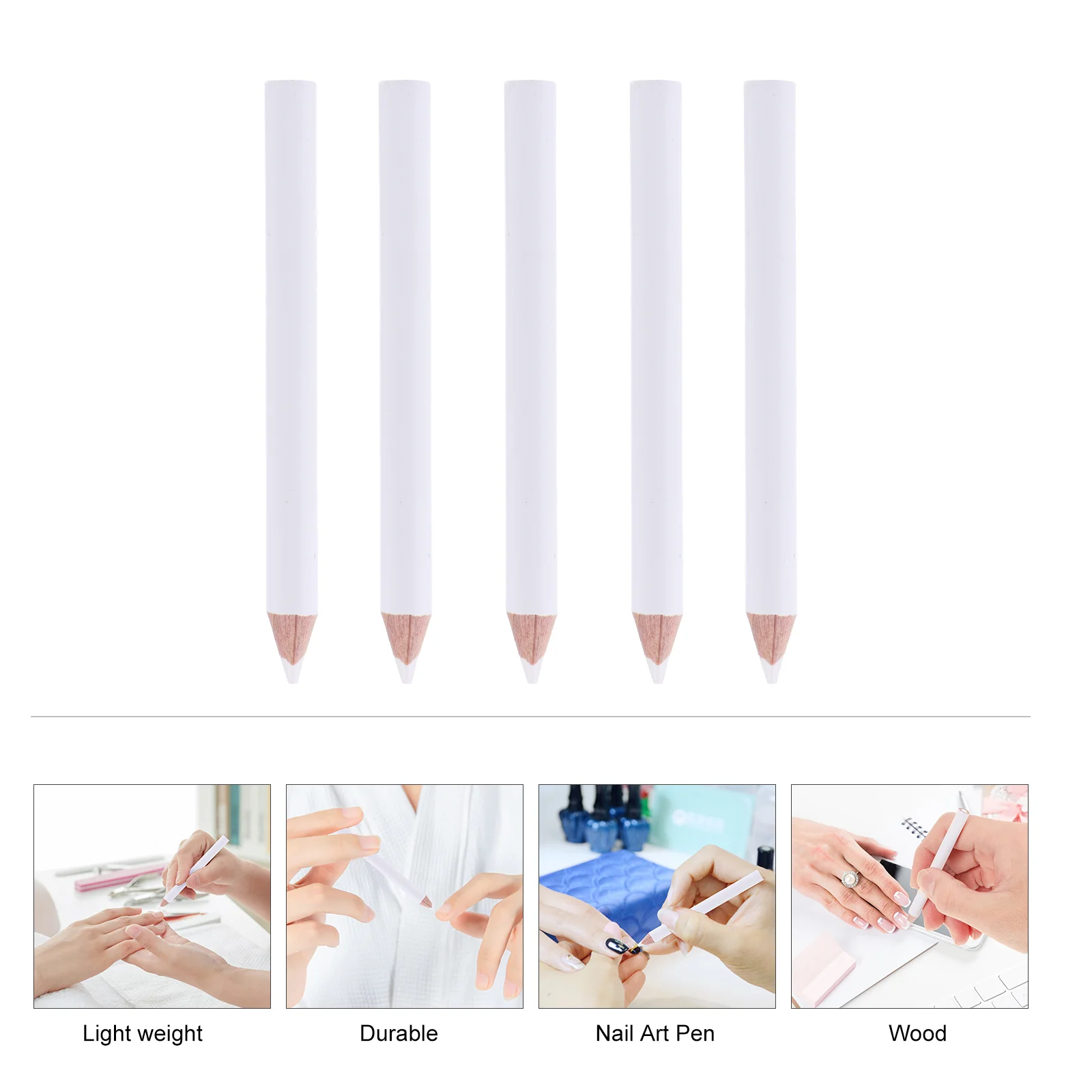 30 Pcs Absorb White Pencil Safe to Use Nail Tool Gems Picking Little Bit Dotting Wooden Rhinestone Picker Whitening 5