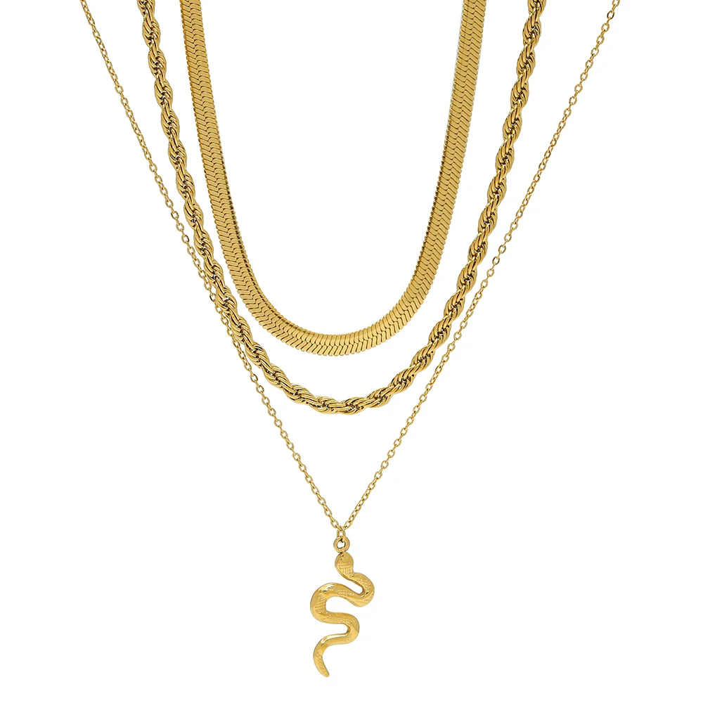 WILDFREEPunkStainlessSteelSnakeChainsPendantNecklacesforWomen