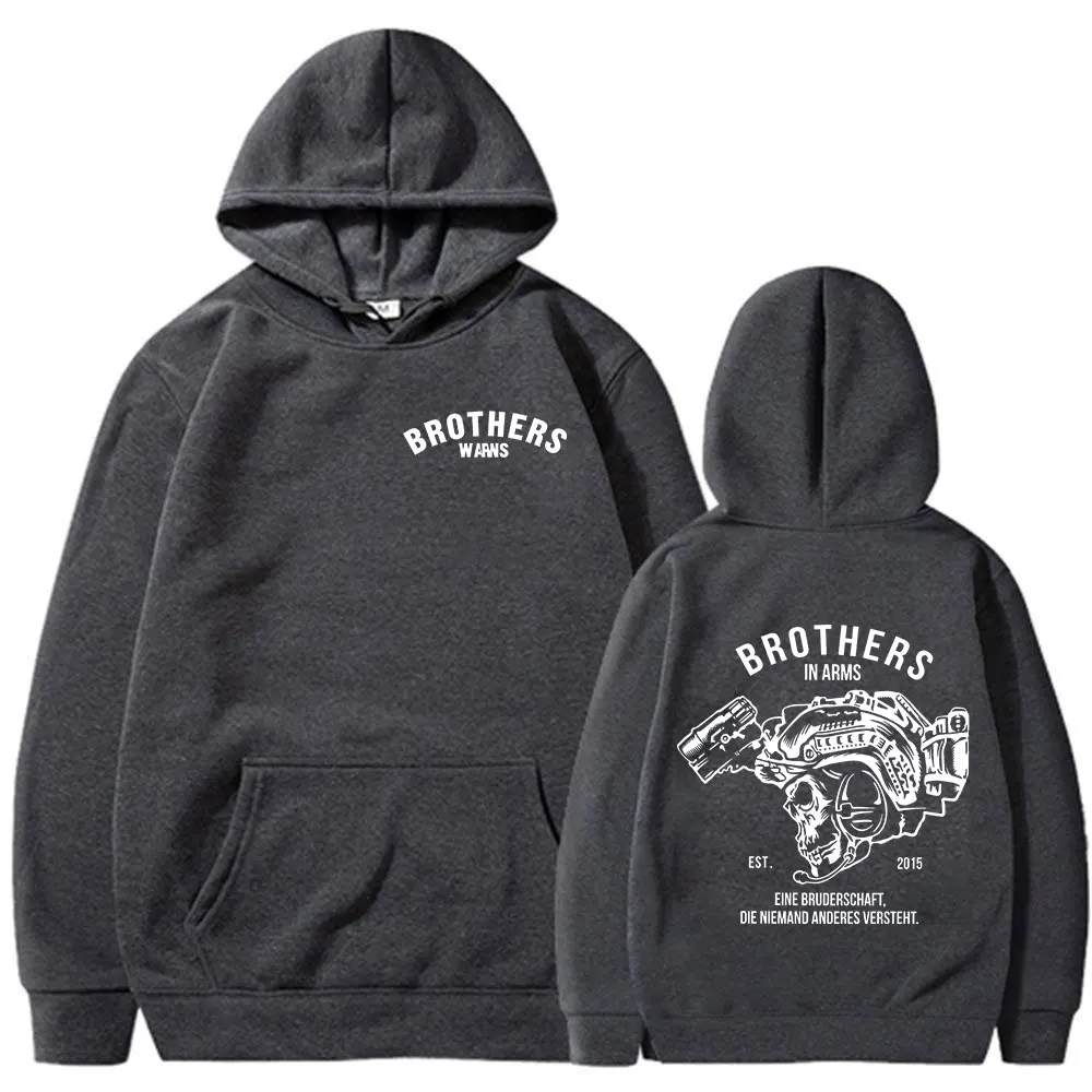 Team Brothers in Arms Skeleton Double Sided Print Hoodies Men Women Clothing Fashion Sweatshirt Oversized Long Sleeve Pullovers