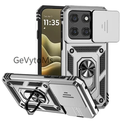 Matte Finish Stand Ring Case with Slide Camera Protector and Military - Grade Durability for Moto Edge 5G 2025 (SL)