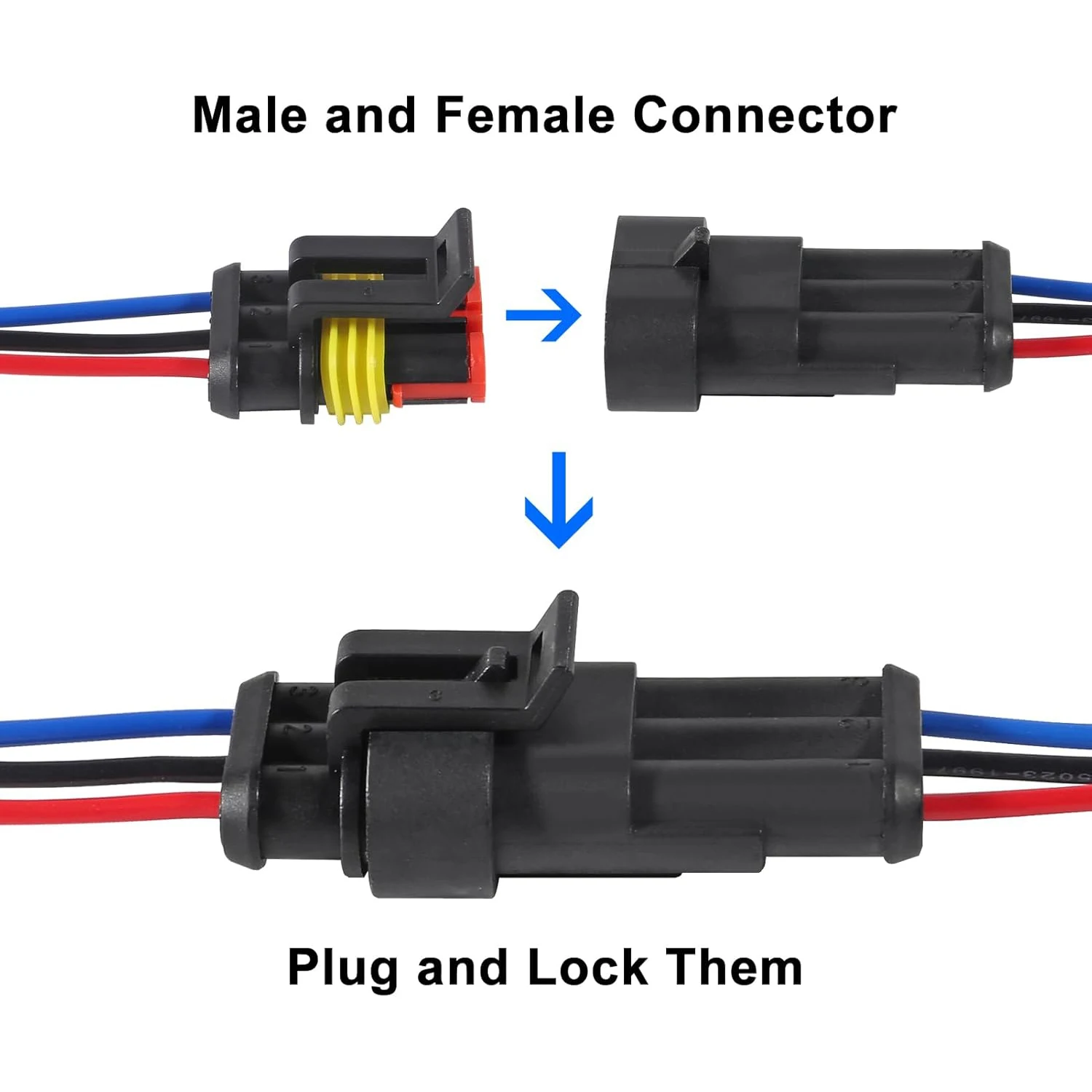 Waterproof 3 Pin Electrical Connector Kit 8 Pair