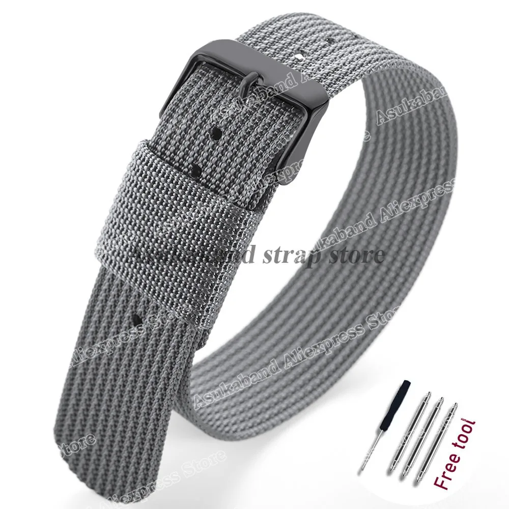 Black and Green Nylon Braided Men's Army Sports Watch Strap - Breathable and Wear-Resistant