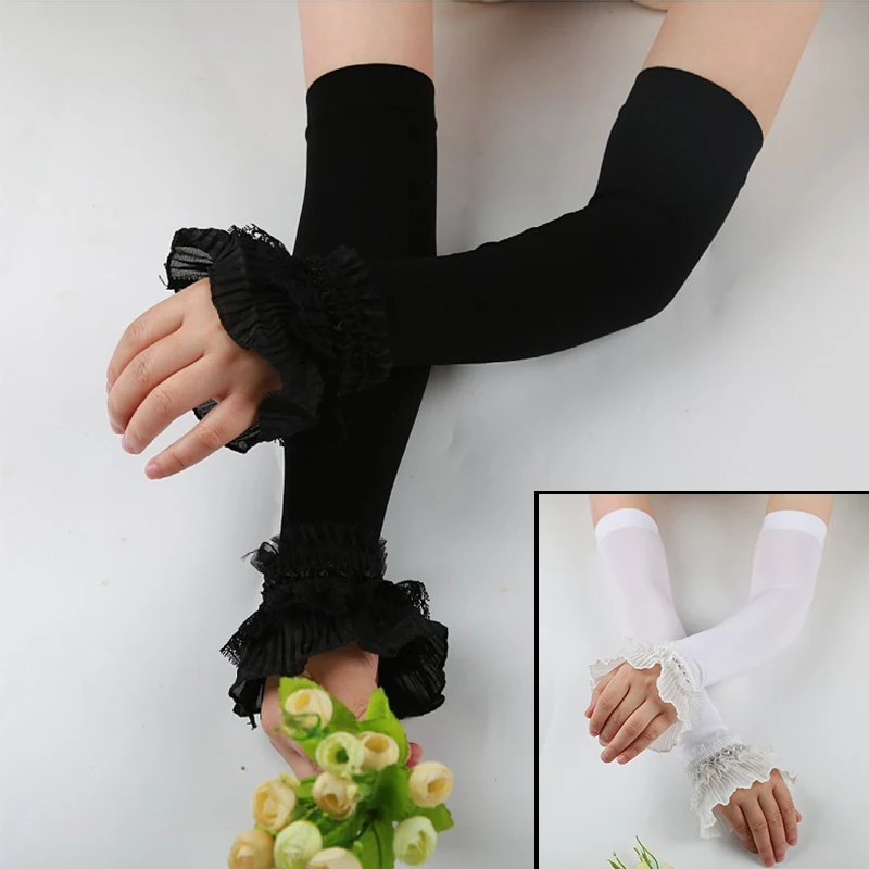 Fashion Ice Silk Long Fingerless Gloves For Women Elastic Sexy Lace Mittens 40cm Summer Sunscreen Arm Sleeve Driving Gloves 2022