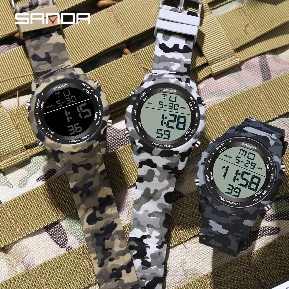 SANDA Top Brand G Style Camouflage LED DigitalWatch Men Waterproof Ms Sport Watches Stopwatch Chronograph Male Electronic Watch 5