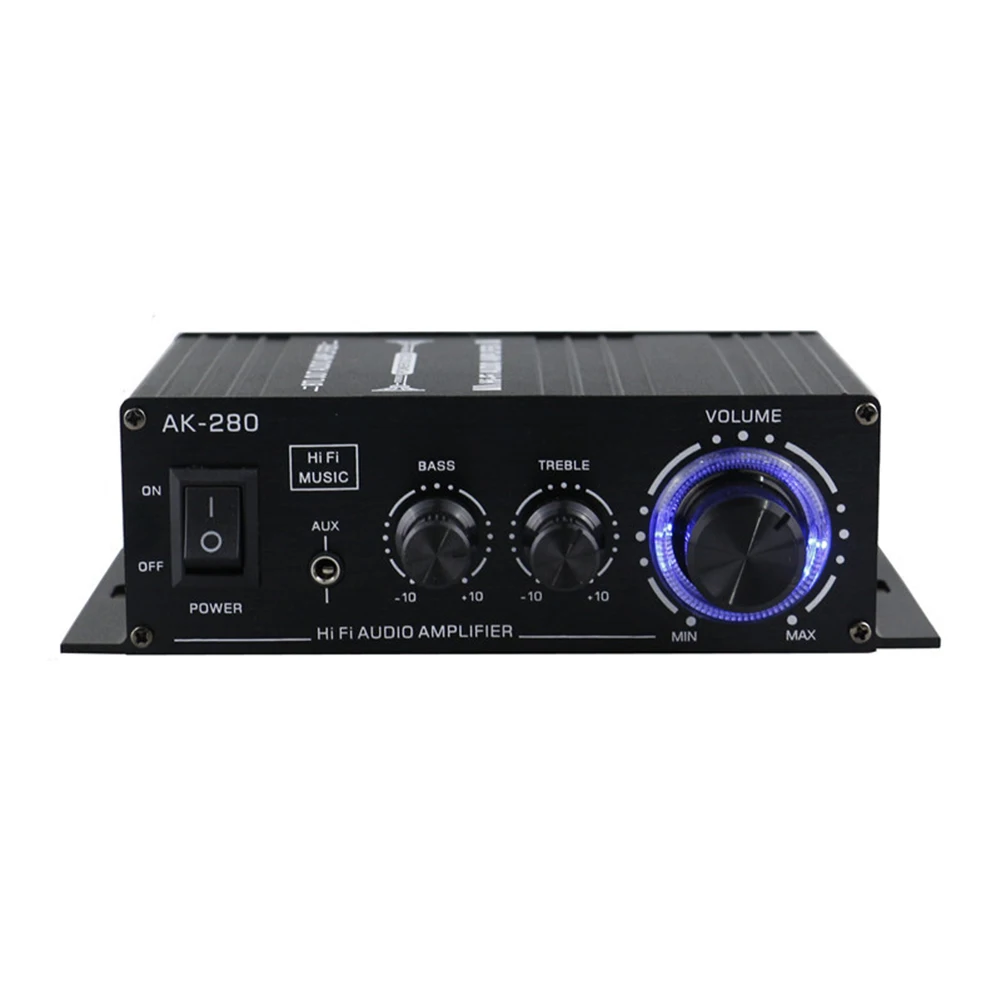 AK-280 서브우퍼 앰프 하이파이 베이스 스테레오 미니 오디오 앰프, 듀얼 채널 음악 플레이어, 홈 시어터 RCA AUX 입력, 40W + 40W
