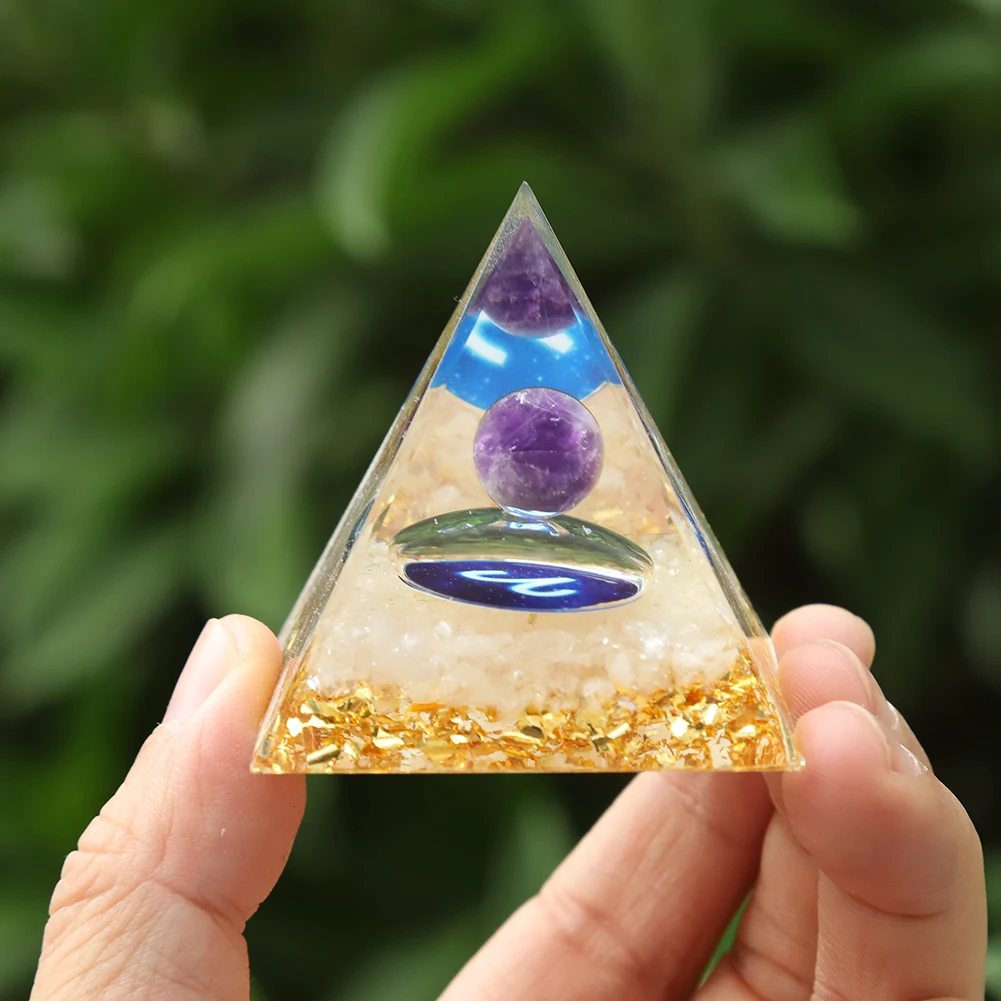 Orgone Pyramid Energy Generator - Crown Chakra Symbol Orgonite Amethyst