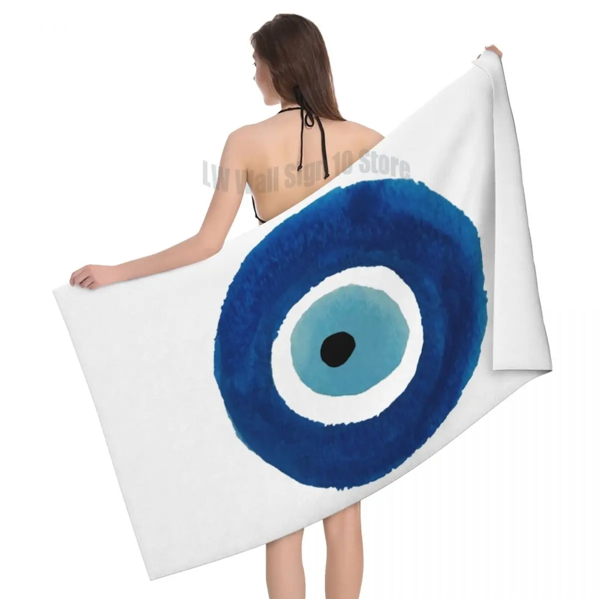 

Watercolor Evil Eye Nazar Painting Soft Linen Microfiber Bath Beach Towel Quick Dry Hamsa Lucky Charm Bathroom Sports Towels