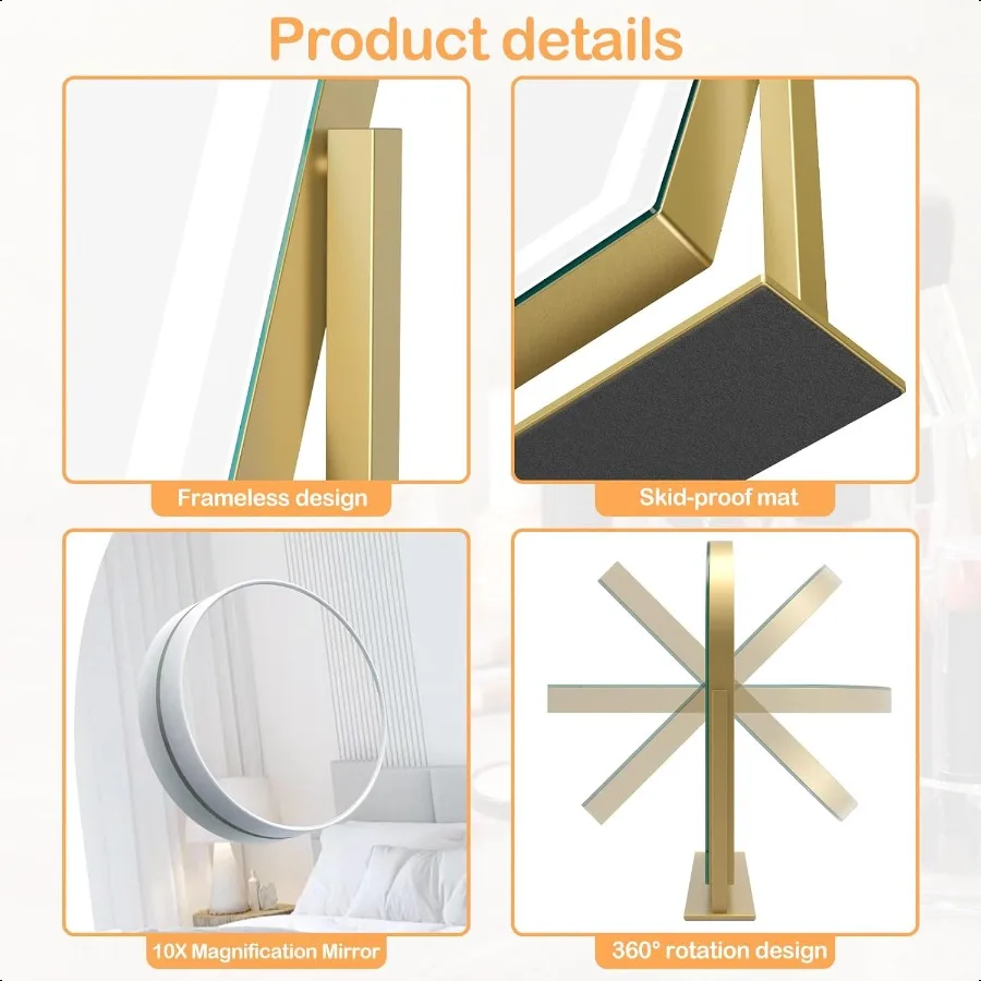 Lighted Makeup Mirror Hollywood Vanity Mirror with Lights Three Color Modes Detachable 10X Magnification Mirror Smart Touch Con