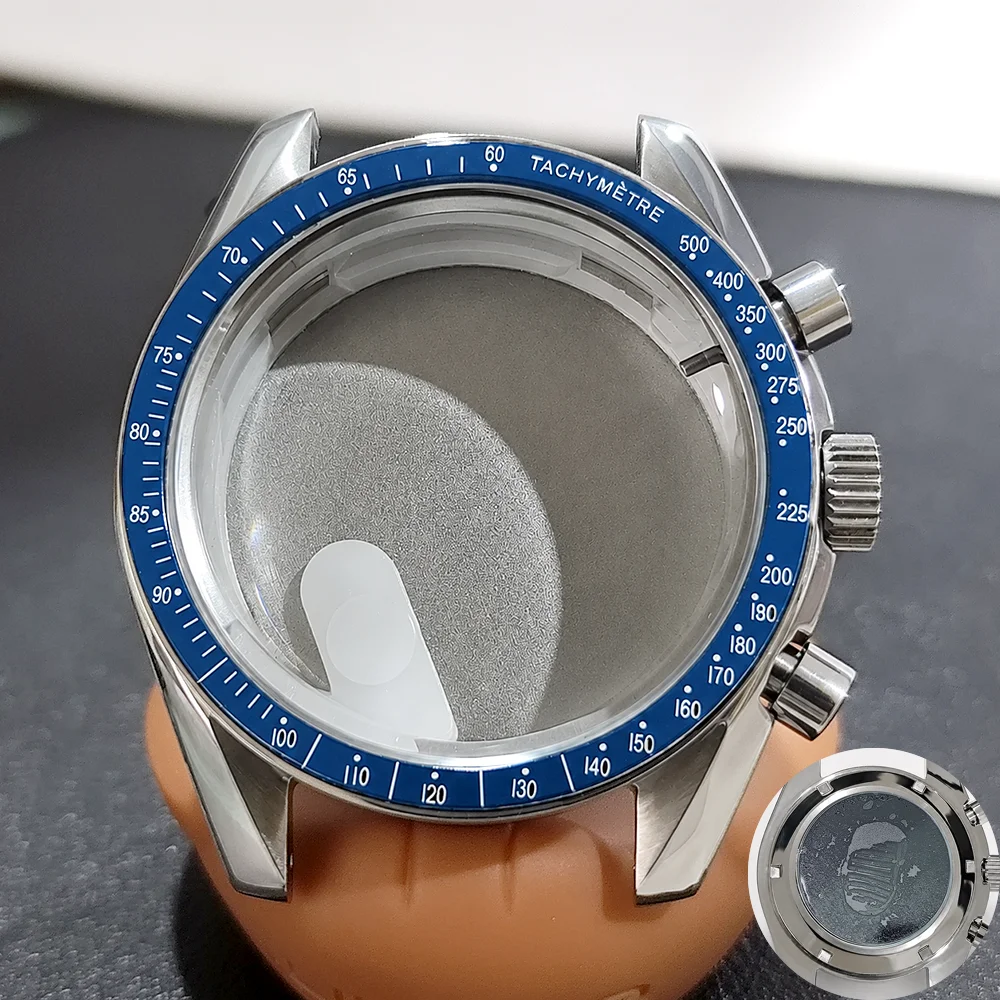 Moon Phase Chronograph Watch Case - 39.7MM Stainless Steel with Moon Pattern Back