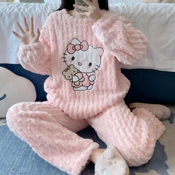 2 pièces/ensemble Hello Kitty pyjama ensemble fille, Anime Sanrio rose peluche
