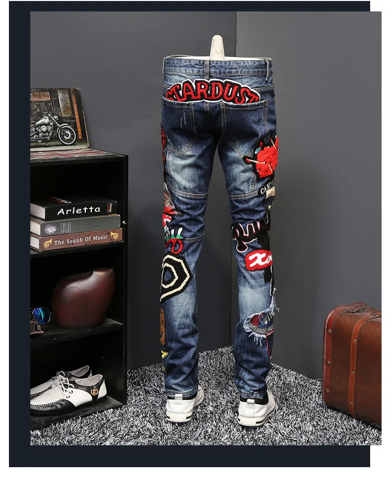 Wind 2022 Personality Beauty Embroidered Jeans Male Embroidery Flocking Self-cultivation Directly Canister Long Pant Jeans Homme mens jeans sale