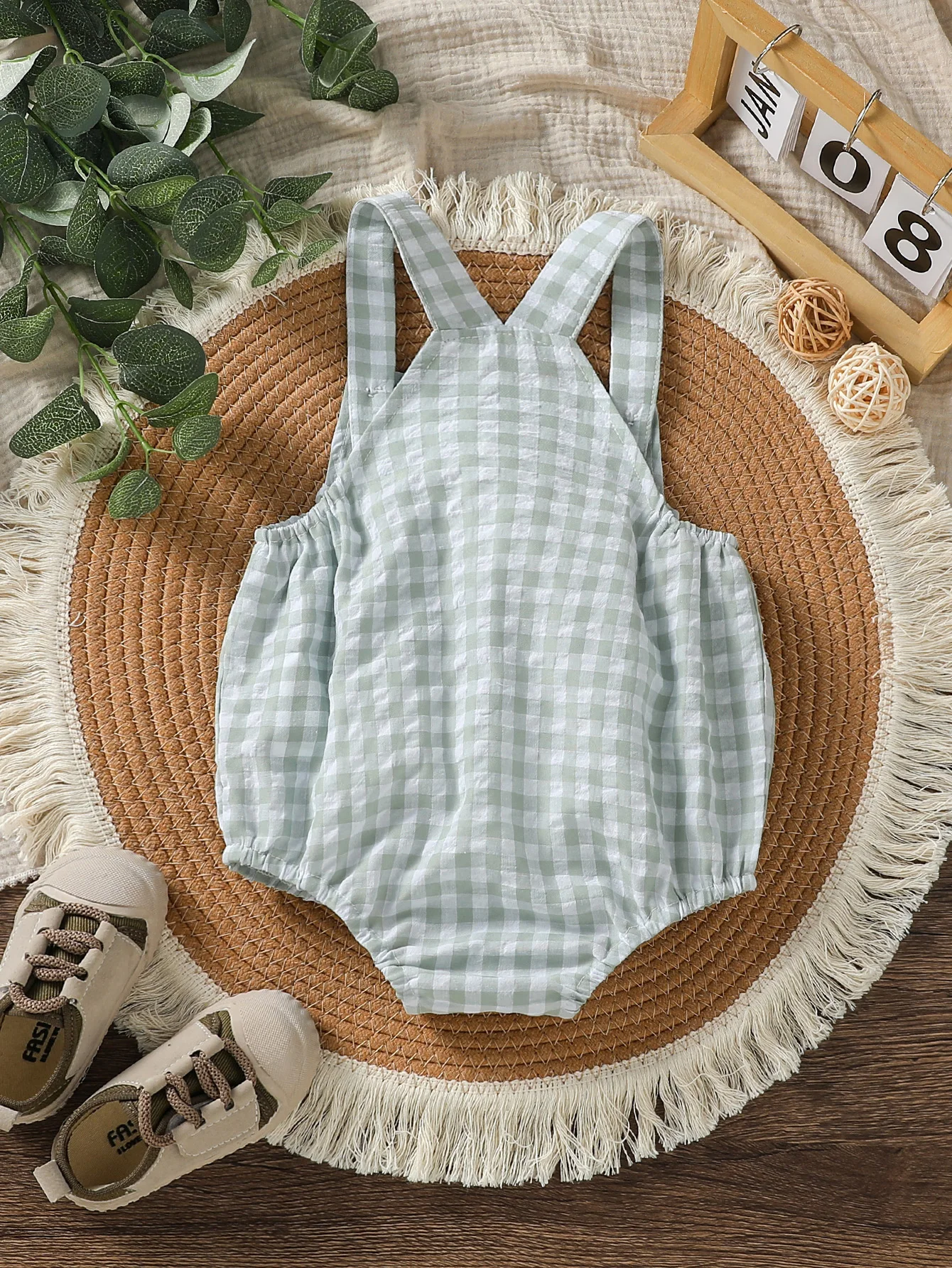 Suspenders Baby Boys Sleeveless Summer Plaid Green jumpsuit Japan&Korean Streetwear) 2