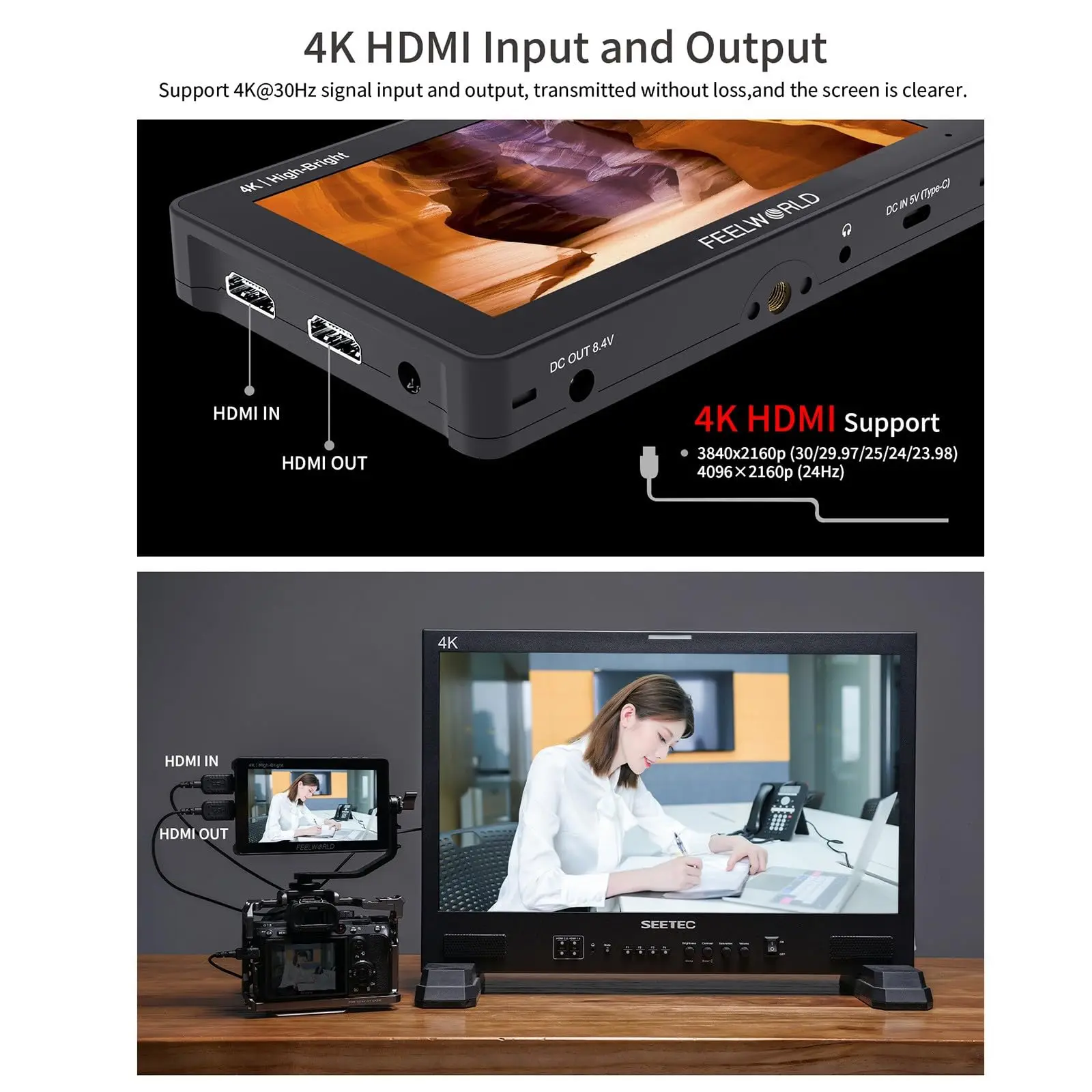 FEELWORLD F6 Pro +NP-F970 Battery, Charger, Storage Case kit, 5.5 Inch 4K HDMI Touch Screen On-Camera Monitor 1600nits 1920x1080
