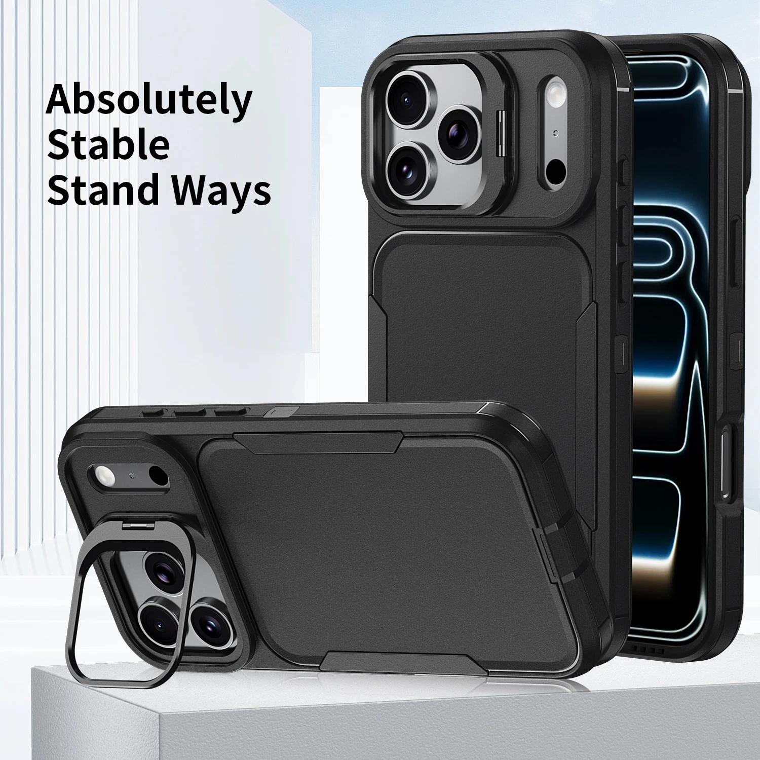 Shockproof Armor Defender Case with Camera Holder - Dual Layer Heavy Protector Cover