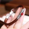 Natural Chicken Blood Vine Adjustable Bangles Vintage Couple Set Cat's Eye Stone Opening Knotless Wooden  Party Jewelry 3
