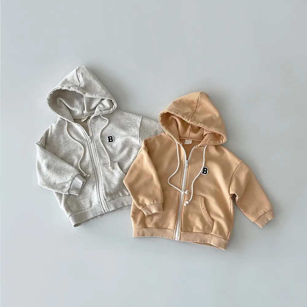 Children's Sweater Baby Boys Girls Spring And Autumn Zipper Hooded Letter Cardigan Windbreaker Outerwear