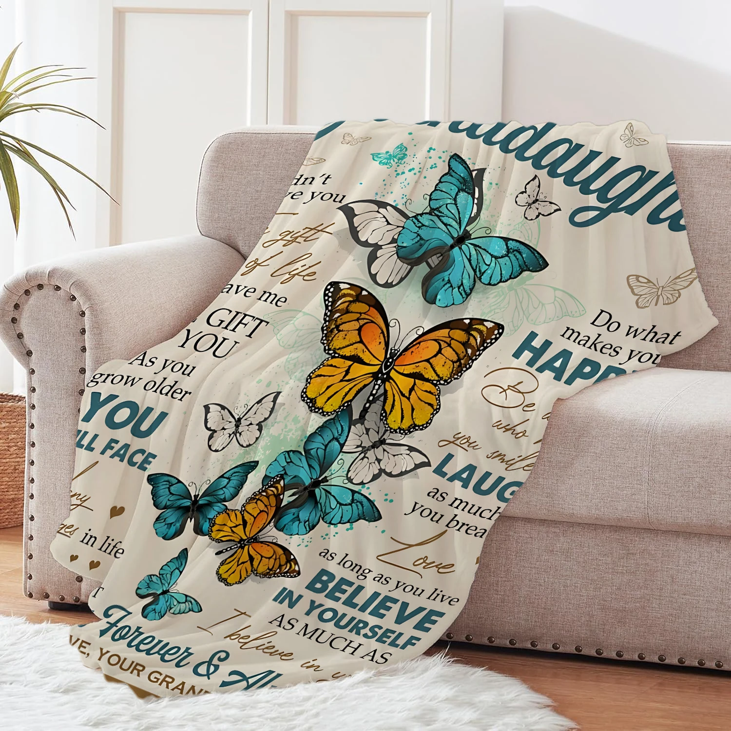 Butterfly Print Flannel Throw Granddaughter 5