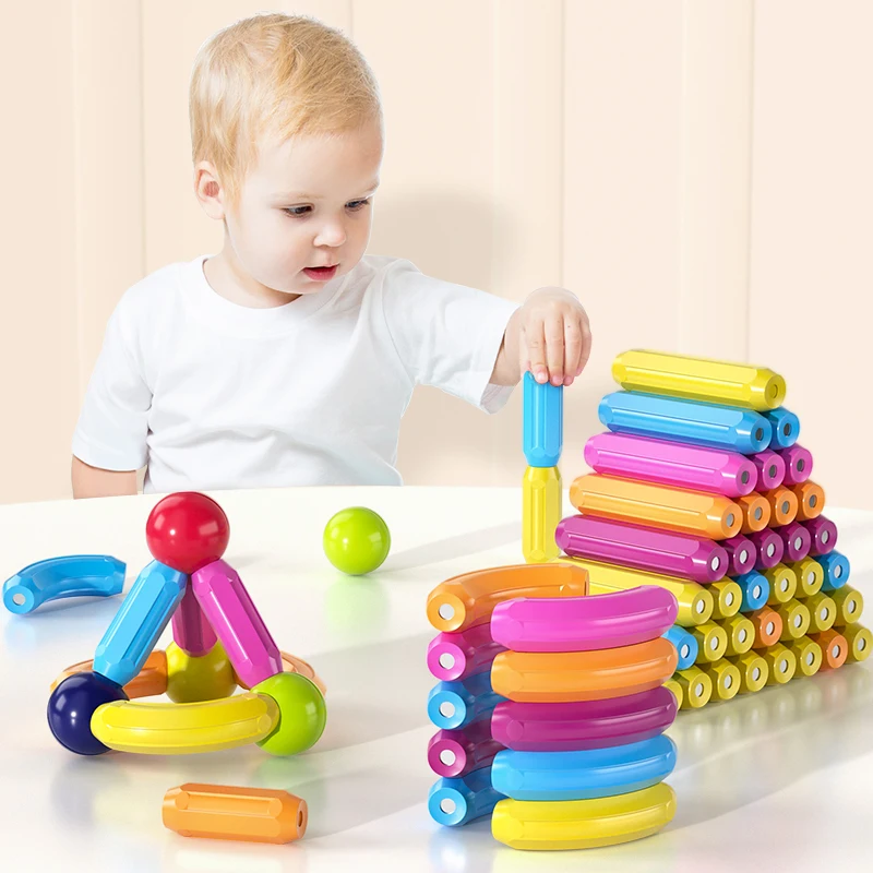 Magnetic Building Blocks Magnetic Assembly Toy 15-130pcs Kids Magnetic Construction Set Magnetic Balls Stick Building Blocks Montessori Educational Toys for Children Gift