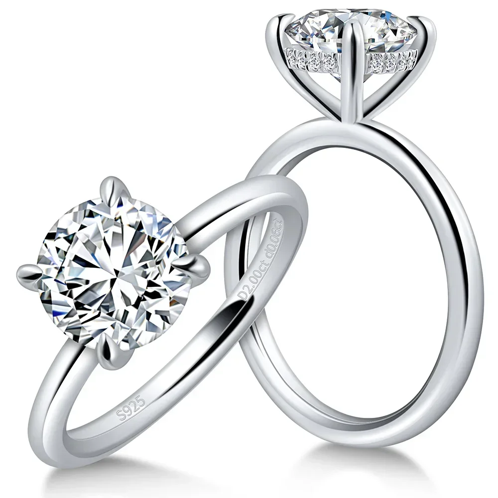 Moissanite Ring for Womem 925 Sterling Silver 2ct Round Solitaire Engagement Ring D Color VVSI Lab Diamond Bands Wedding Jewelry