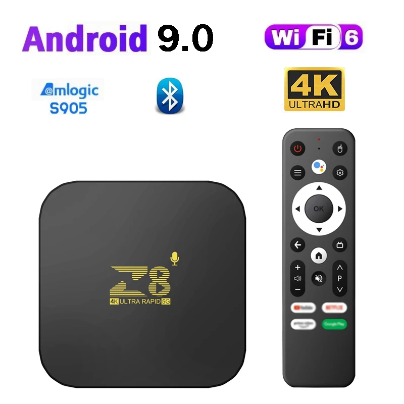 Z8 Smart TV Box Android 9.0 S905 8GB BT 4.1 Quad Core WIFI6 HD 4K Voice remote control Set Top Box Media Player TV