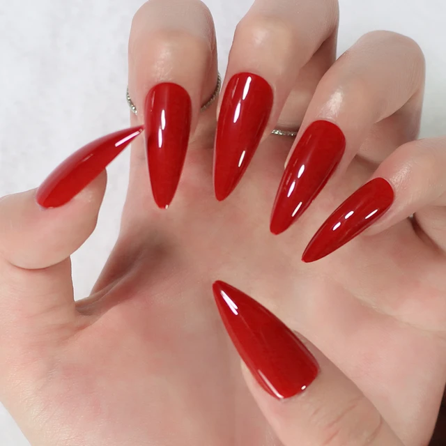 Halloween Dark Red Press Nails Medium Length Almond Shape - Temu