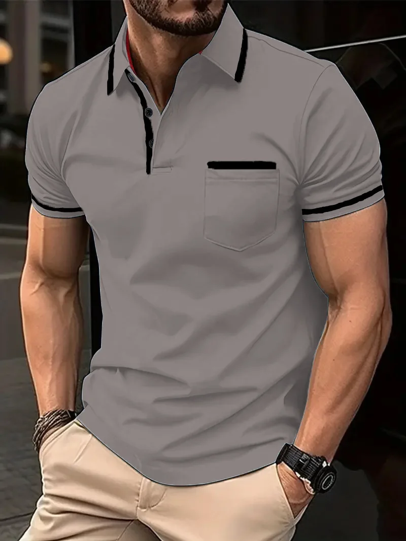 Description Picture 5 of item2024 Summer Men's Casual Fashion Short Sleeved POLO Shirt Button Pocket Men's Sports Pullover Shirt Polo T Shirt for Men