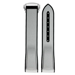 Enhanced Silicone Sport Strap with Curved End and Folding Buckle - 20mm Watch Band - 20mm (Grey black)
