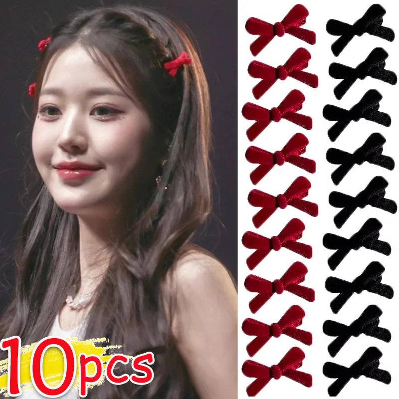 2/10 stücke Mini Rot Samt Bogen Haar Clips Kleine Mädchen Süße Süßigkeiten Samt Bogen Knoten Haarnadeln Grips Haarspange haar Zubehör