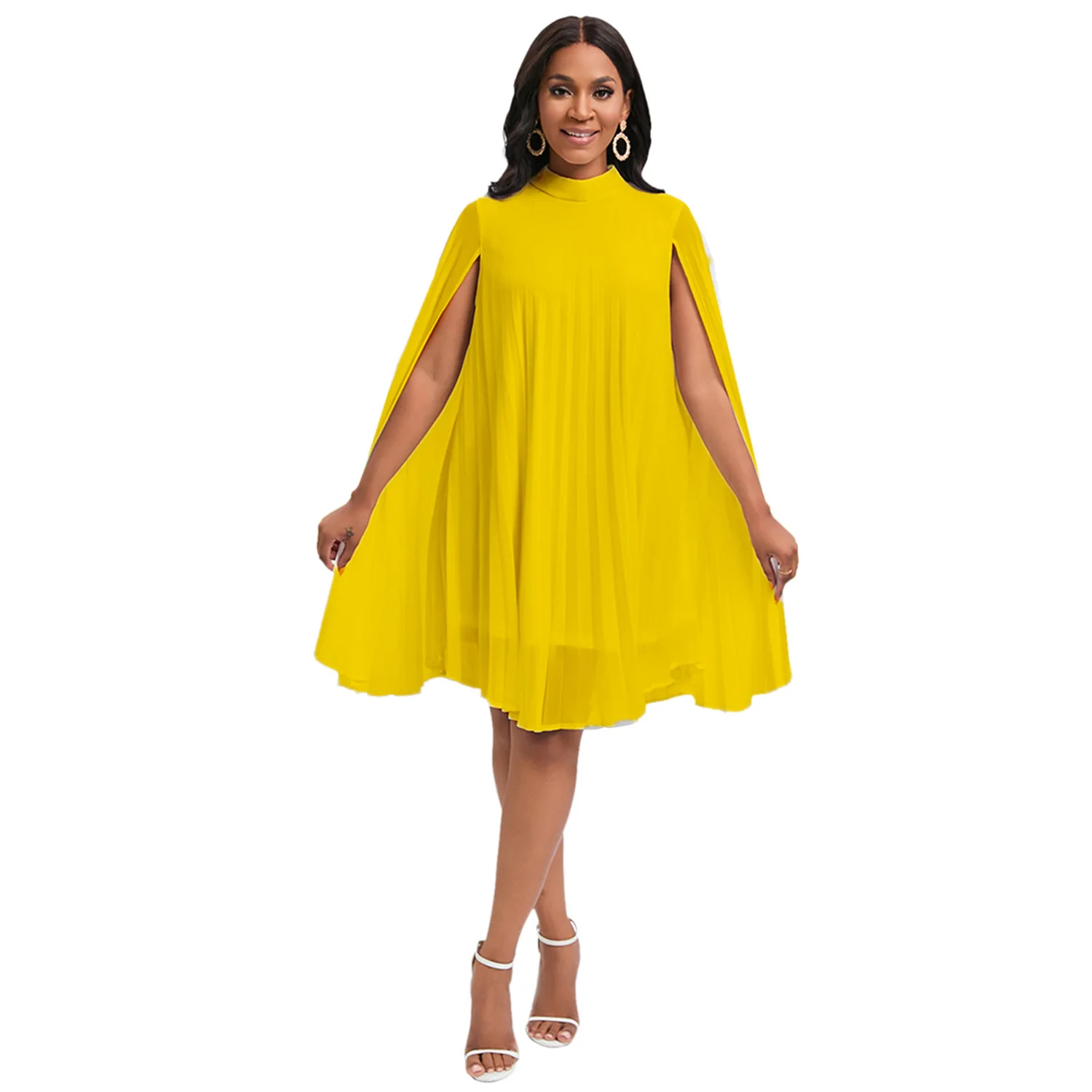 

2023 new temperament fashion chiffon bat sleeve plus-size dress
