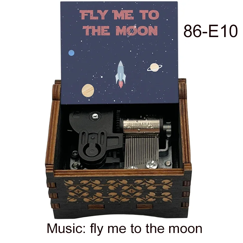 Song FLY Me To The Moon Music Box Wooden Black Print Gift for Wife Lovers Birthday Christmas Valentine's Day Home Decor 2
