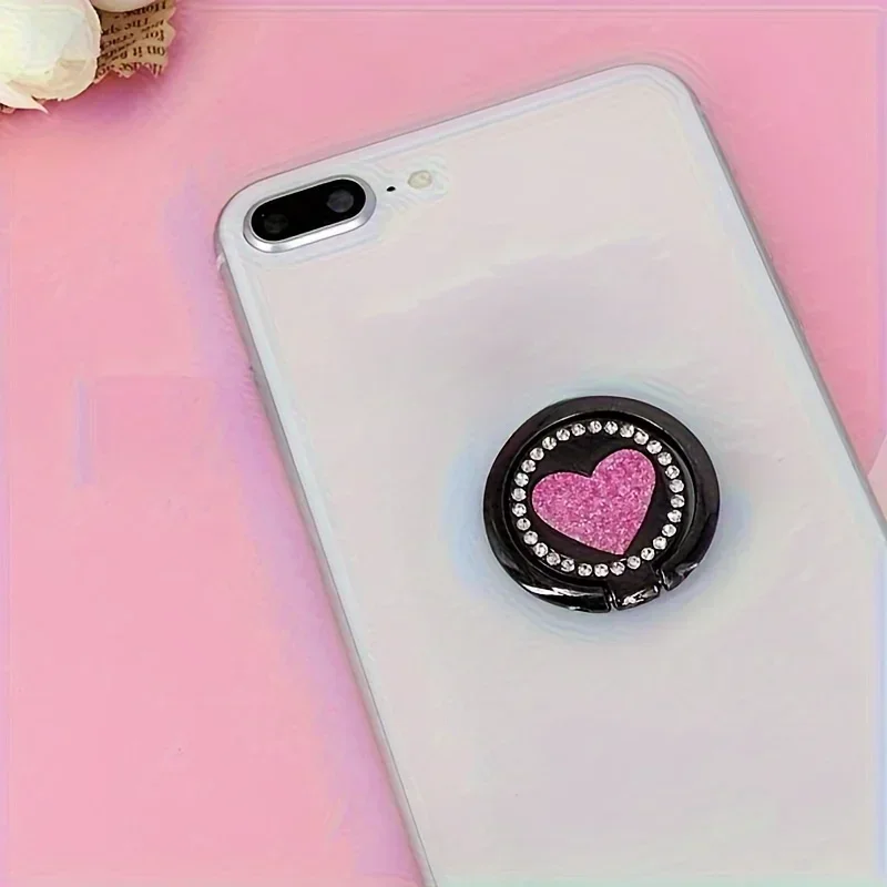 Glittering Heart Ring Buckle Phone Holder with Magnetic Mount
